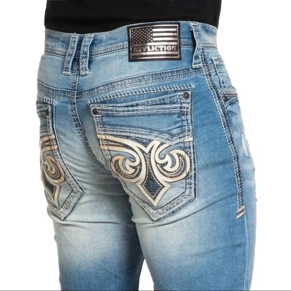 Affliction Men's Denim Jeans ACE APEX MIDLAND Embroidered Blue - Picture 3 of 9